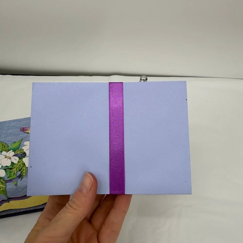 Pictura Stationery Set Butterfly Floral Purple Blue Keepsake Box w/ Pen NEW